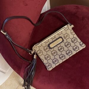 Michael Kors Tan and Black Logo Wristlet